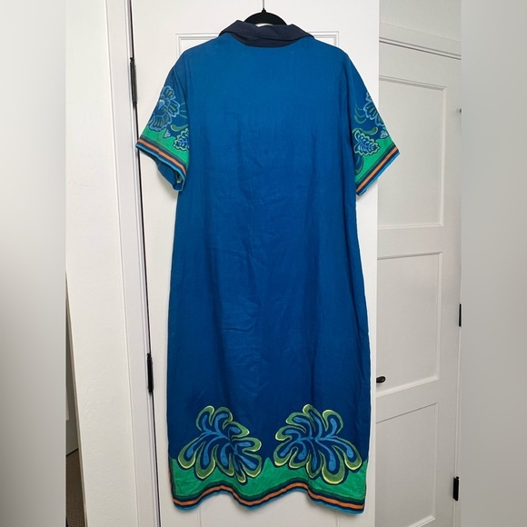 Anthropologie Farm Rio Linen/Viscose Short Sleeve Collared Midi Dress (Small) - Picture 5 of 6